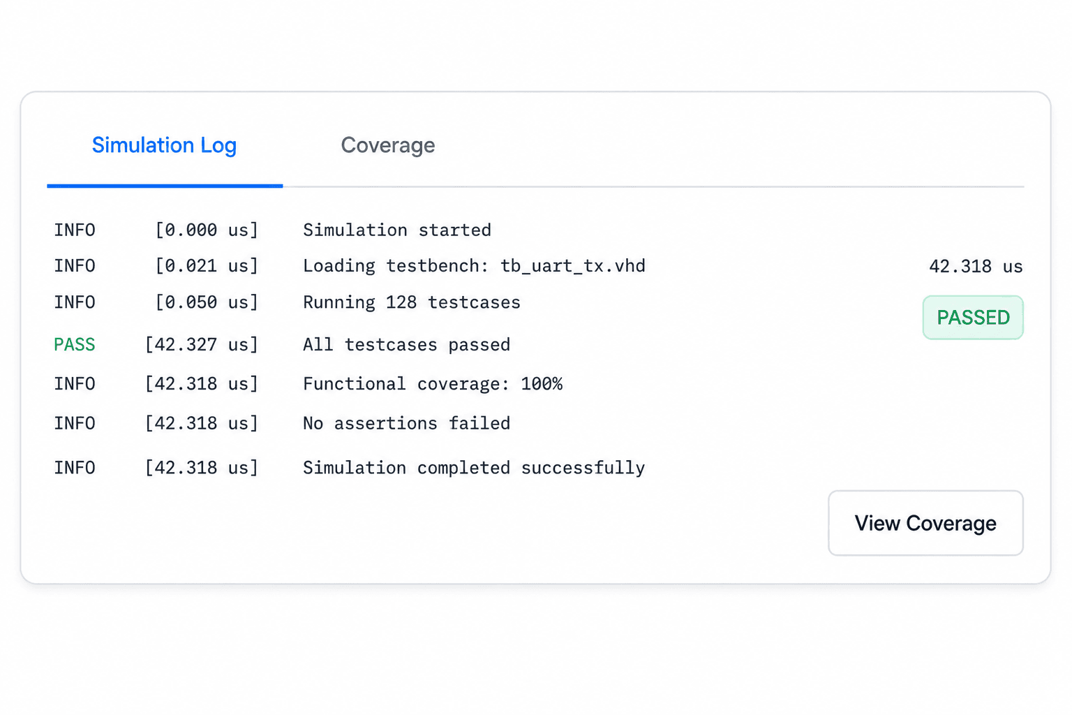 Verification summary panel